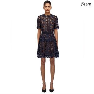 Self-Portrait Navy Lace Tiered Mini Dress